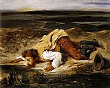 Eugene Delacroix A Mortally Wounded Brigand Quenches his Thirst painting
